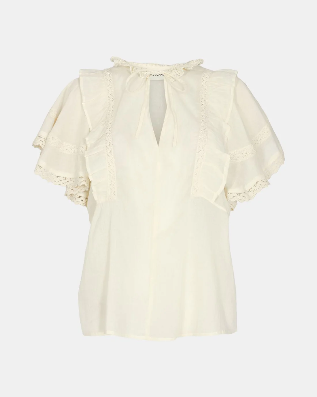 SOFIE SCHNOOR - Antique White Short Sleeve Blouse With Lace Detail ...