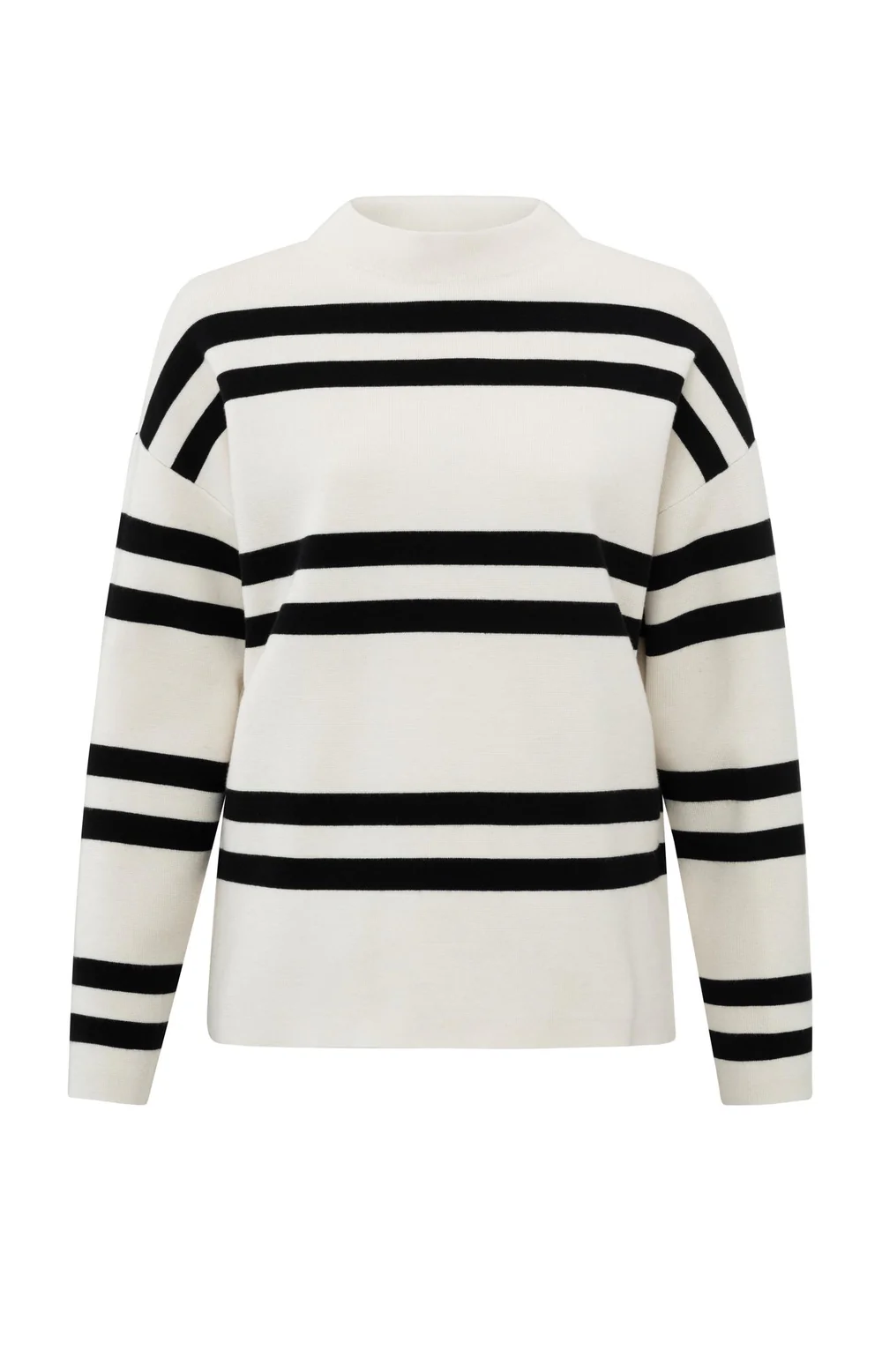 YAYA Chalk White Dessin Wide Stripe Turtleneck Sweater Energy Clothing Stamford