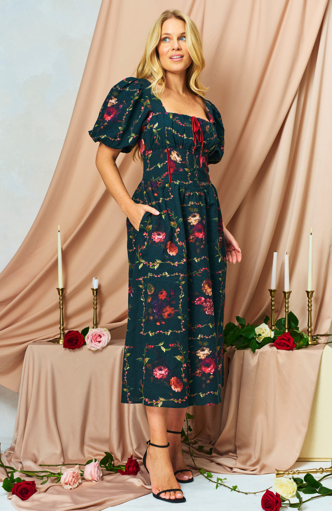 The_Halle_Puff_Square_Neck_Midi_Dress_with_Front_Bow_2